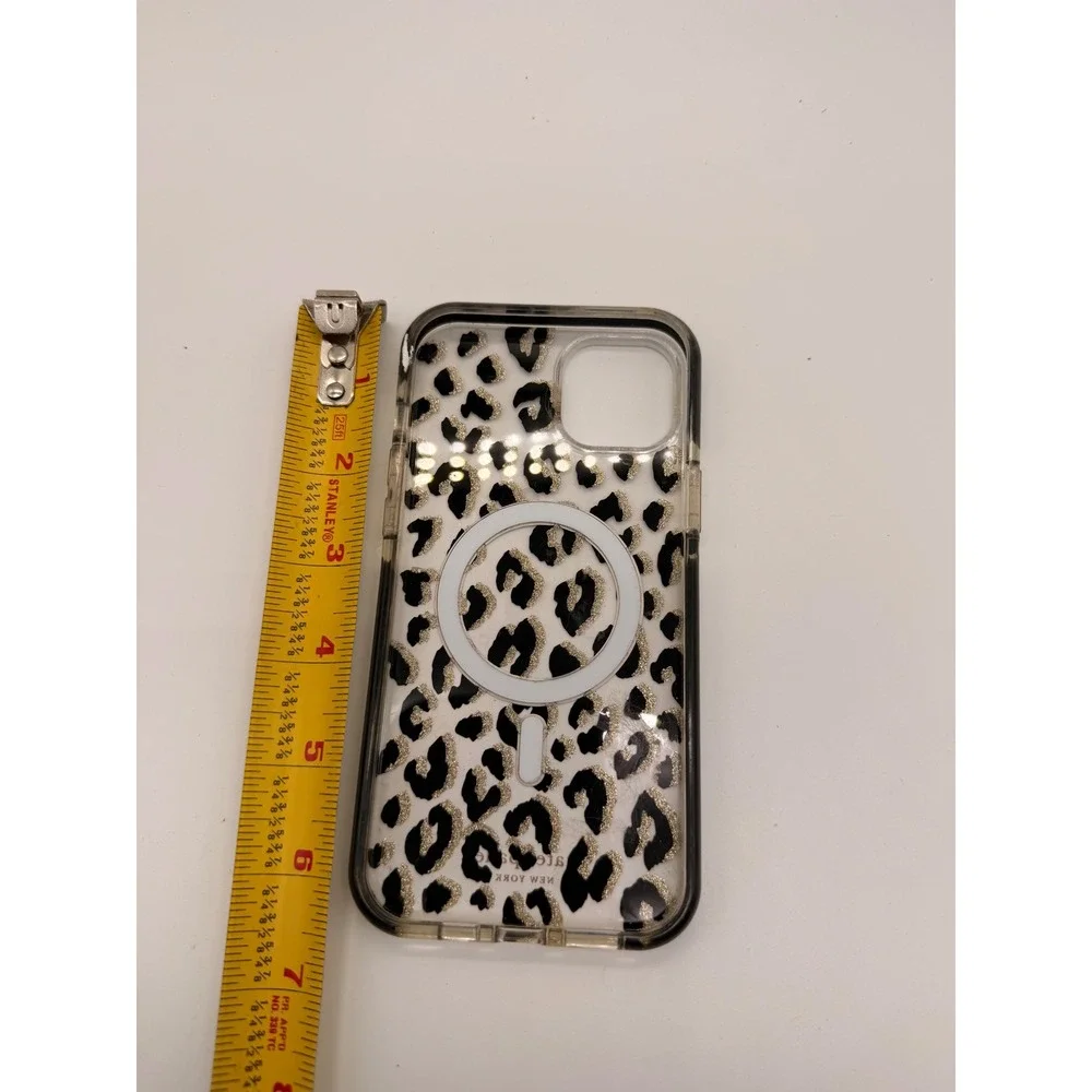 Kate Spade Phone Case iPhone‎ 13 Pro Clear Gold Glitter Leopard MagSafe